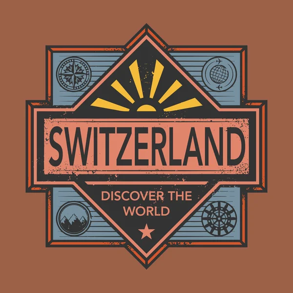 Vintage Emblem mit Text Schweiz, entdecken Sie die Welt — Stockvektor