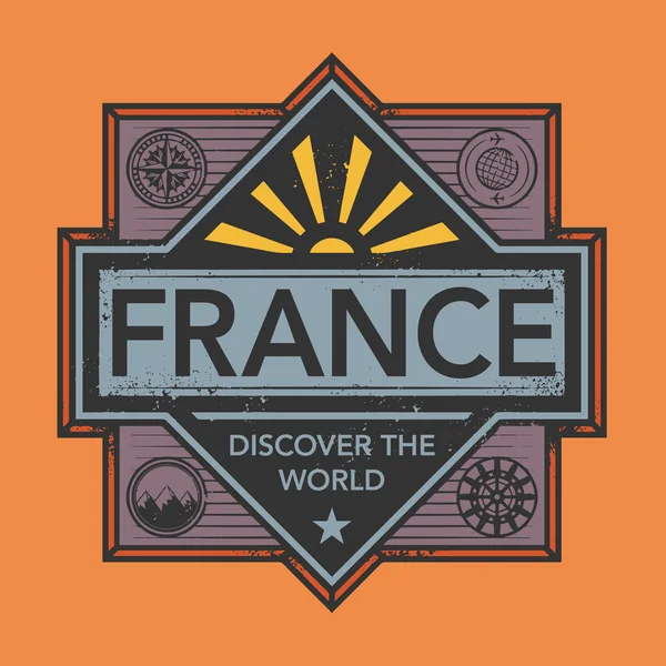 Vintage Emblem mit Text Frankreich, entdecken Sie die Welt — Stockvektor