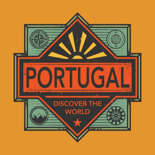 Vintage έμβλημα με κείμενο Πορτογαλία, Ανακαλύψτε τον κόσμο — Διανυσματικό Αρχείο