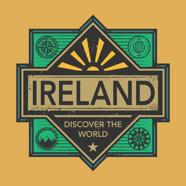 Винтажная эмблема с текстом Ирландия, Откройте для себя мир — стоковый вектор