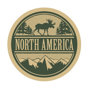 Pul ya da Kuzey Amerika içinde yazılı metinle amblemi