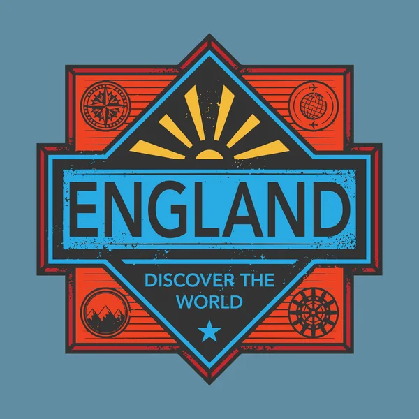 Briefmarke oder Vintage-Emblem mit Text England, entdecken Sie die Welt — Stockvektor