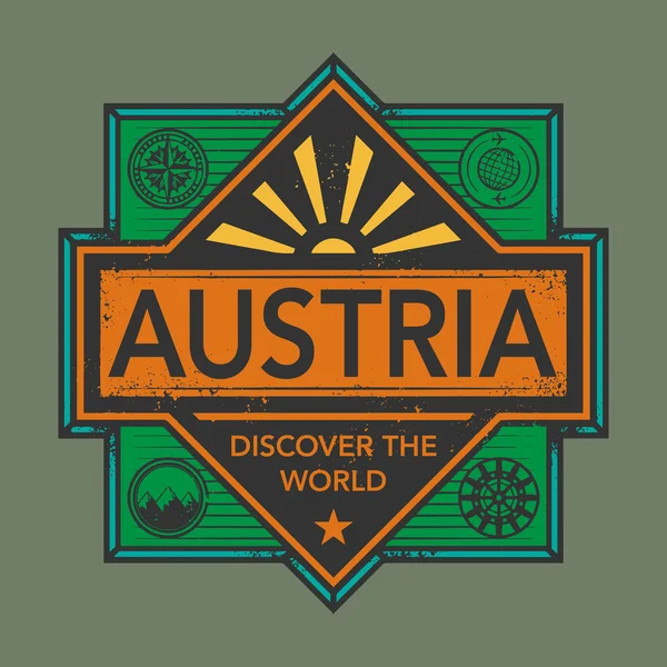 Sello o emblema vintage con texto Austria, Descubrir el mundo — Vector de stock