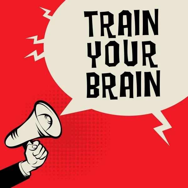 Megaphone Hand, concept d'entreprise avec texte Train Your Brain — Image vectorielle