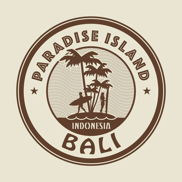 Briefmarke mit Palme, Insel und Wörtern Paradiesinsel, bali — Stockvektor