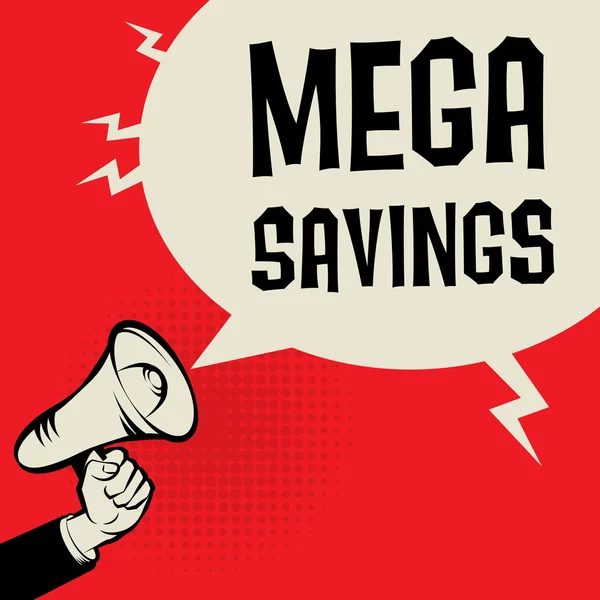 "Мегафон", бизнес-концепция с текстом Mega Savings — стоковый вектор