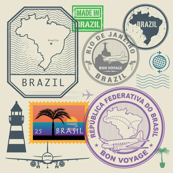 Set de sellos de viaje, Brasil — Vector de stock