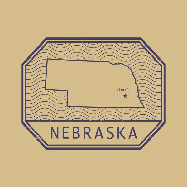 Sello con el nombre y el mapa de Nebraska, Estados Unidos — Vector de stock