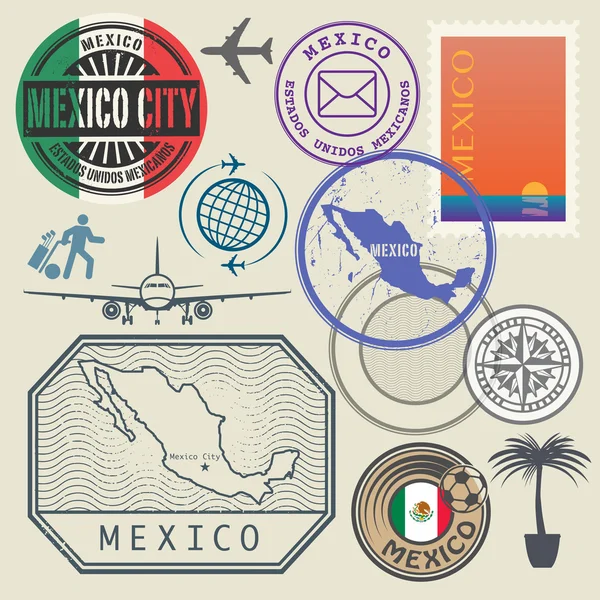 Conjunto de selos de viagem, México — Vetor de Stock