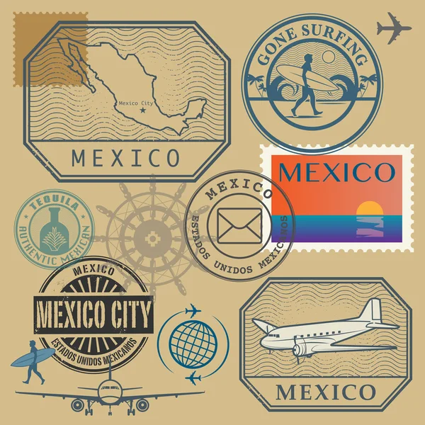 Conjunto de selos de viagem, México — Vetor de Stock