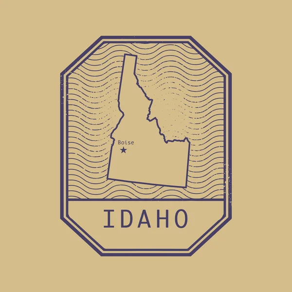 Timbre avec le nom et la carte de Idaho, États-Unis — Image vectorielle