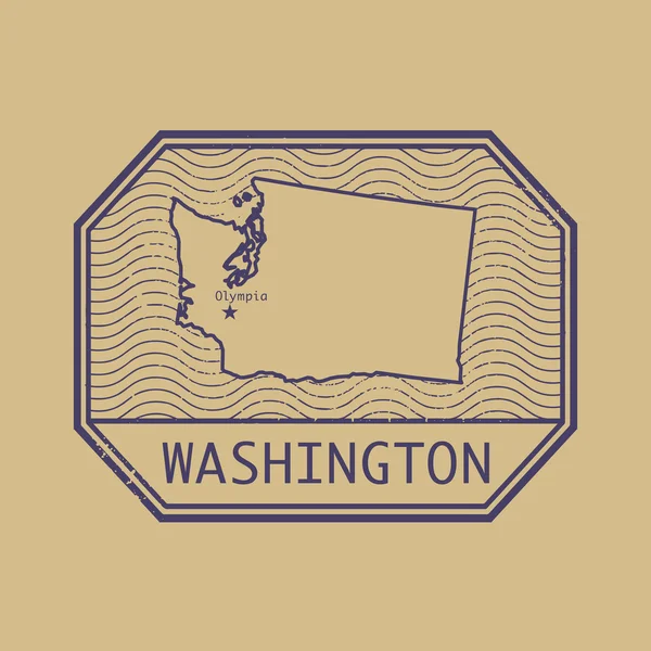 Timbre avec le nom et la carte de Washington, États-Unis — Image vectorielle