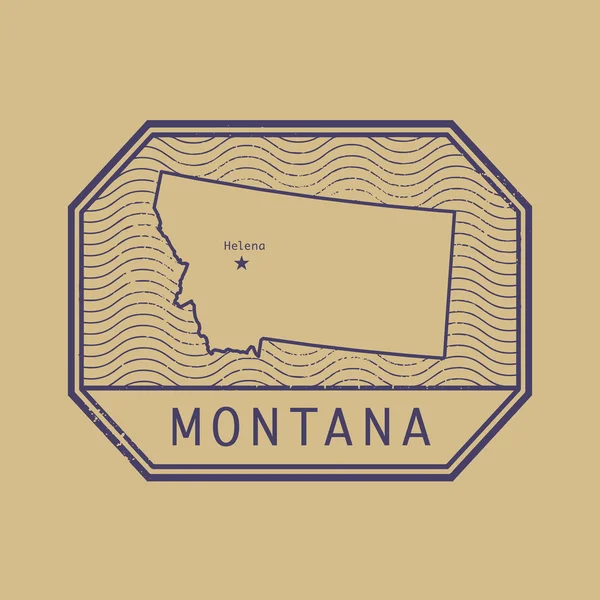 Timbre avec le nom et la carte de Montana, États-Unis — Image vectorielle