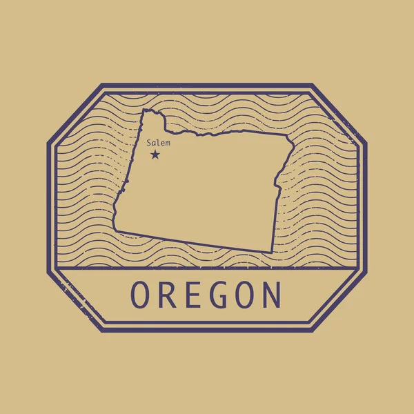 Timbre avec le nom et la carte de Oregon, États-Unis — Image vectorielle