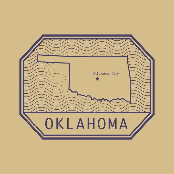 Briefmarke mit dem Namen und der Karte von Oklahoma, Vereinigte Staaten — Stockvektor