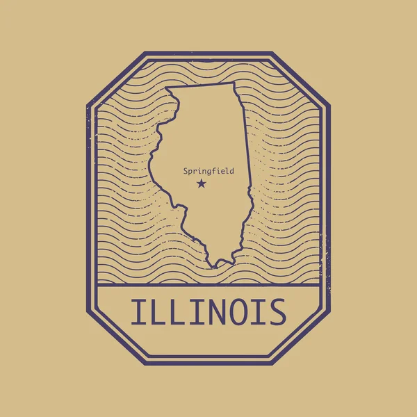 Sello con el nombre y el mapa de Illinois, Estados Unidos — Vector de stock