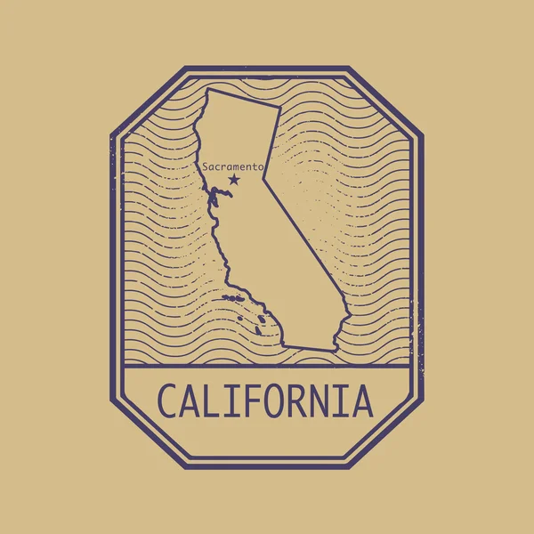 Stempel met de naam en de kaart van Californië, Verenigde Staten — Stockvector