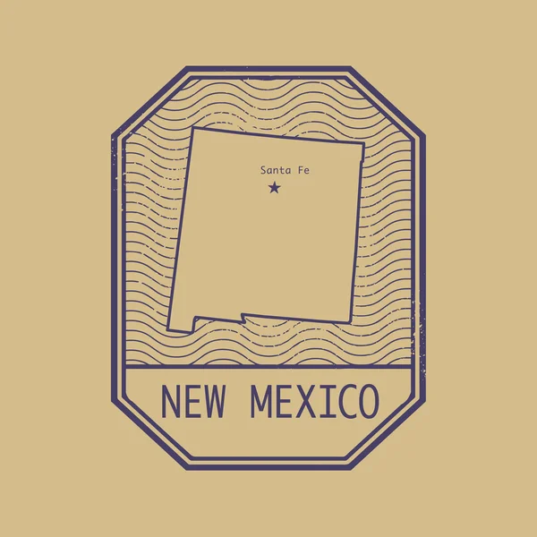 Adı ve New Mexico, Amerika Birleşik Devletleri Haritası ile pul — Stok Vektör