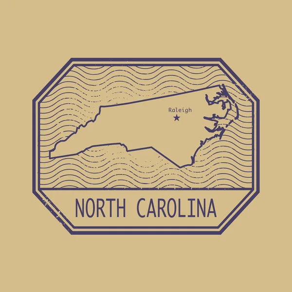 Печать с названием и картой Северной Каролины, США — стоковый вектор