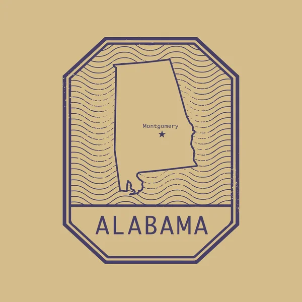 Sello con el nombre y el mapa de Alabama, Estados Unidos — Vector de stock