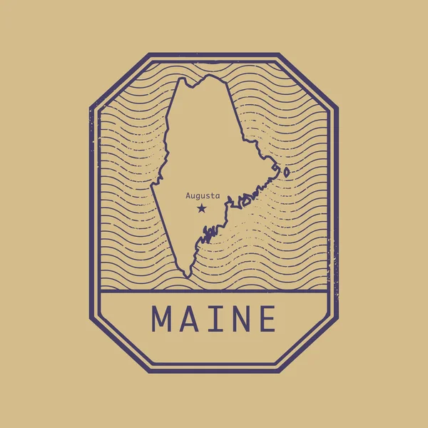 Печать с названием и картой Мейна, США — стоковый вектор