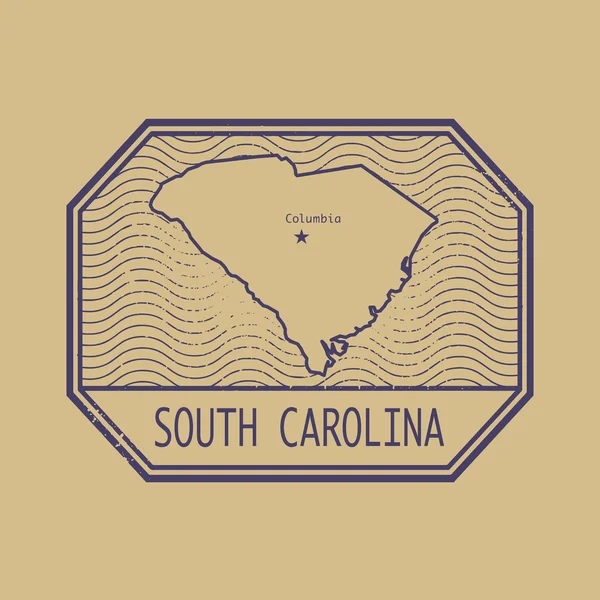 Adı ve Güney Carolina, Amerika Birleşik Devletleri Haritası ile pul — Stok Vektör