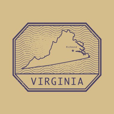 Virginia, Amerika Birleşik Devletleri Haritası ve adı ile pul