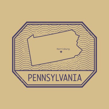 Adı ve Pennsylvania, Amerika Birleşik Devletleri Haritası ile pul