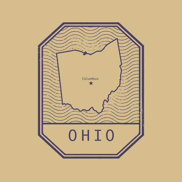 Stämpla med namn och karta över Ohio, USA — Stock vektor