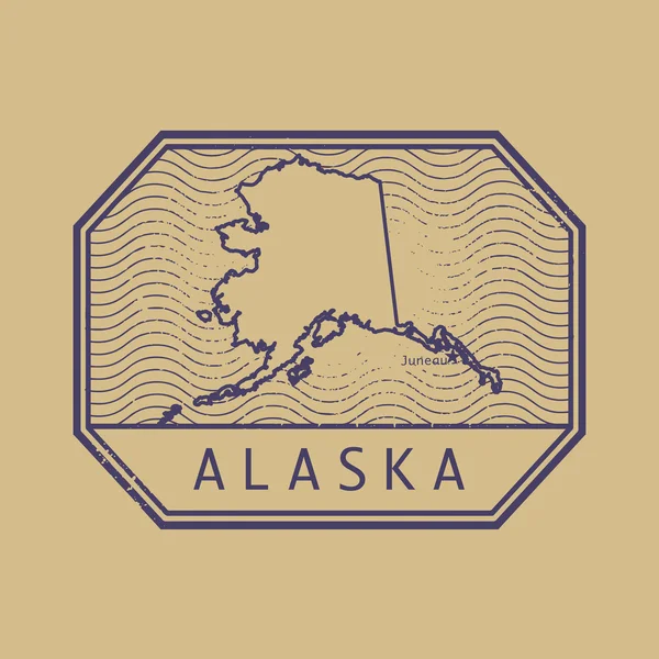 Sello con el nombre y el mapa de Alaska, Estados Unidos — Archivo Imágenes Vectoriales