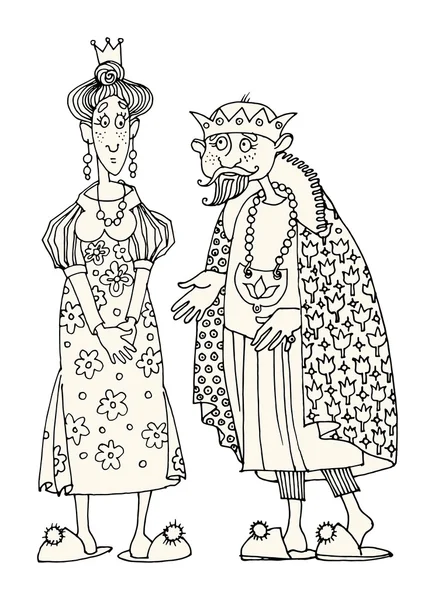 Roi et Reine. Illustration dessinée main — Image vectorielle
