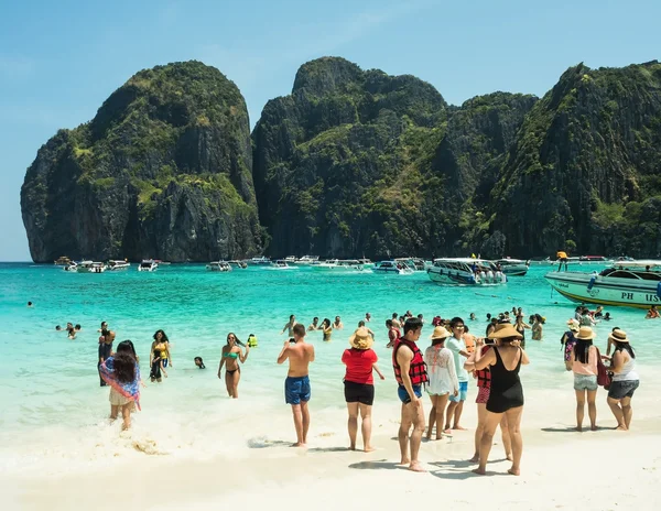 PHI PHI ISLAND,THAILAND-April 21, 2015: Tourists on the wonderfu