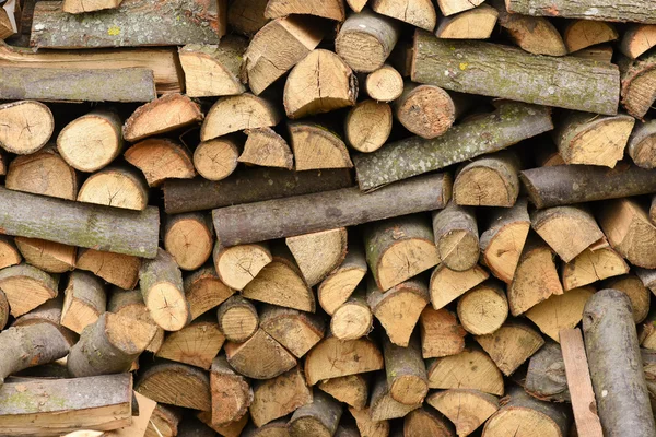 Yakacak odun doğal ışık yığılmış yığını — Stok fotoğraf