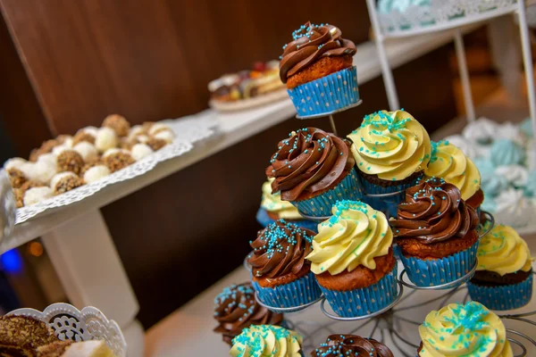 Vanília és csokoládé cupcakes a természetes fény — Stock Fotó