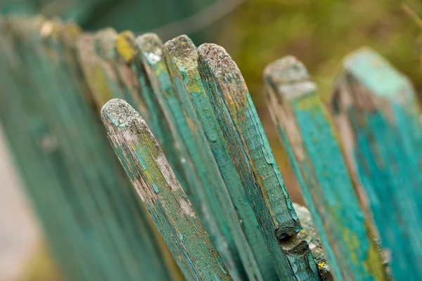 Vertical green wooden fence with green background — Stock Photo, Image