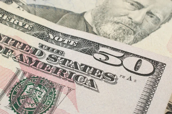 Macro detail of a 50 dollar bill — Stock Photo, Image