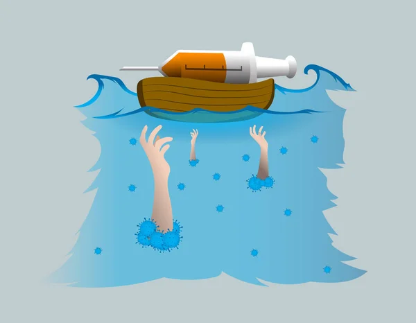 Illustrazione Del Vaccino Dell Arca Noè Nel Bel Mezzo Diluvio — Vettoriale Stock