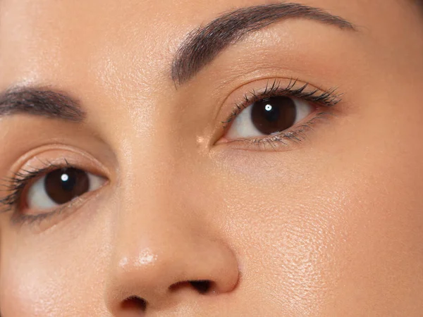 Elegance Close Female Eye Dark Brown Eyeshadow Macro Shot Part — Stock Photo, Image