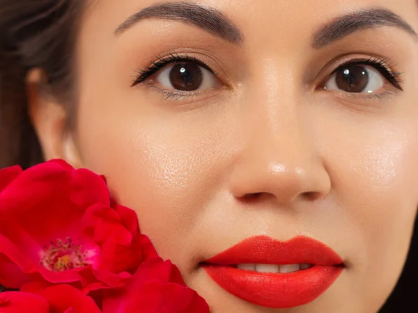 Beauty Face Hermosa Mujer Con Labios Rosados Llenos Sexy Primer —  Fotos de Stock