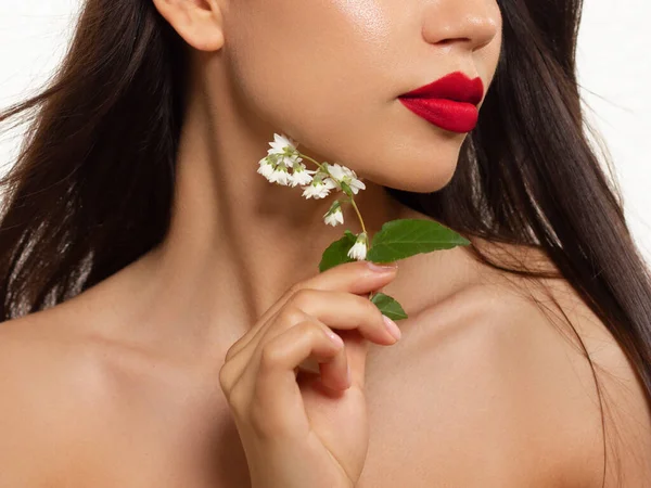 Kozmetik Makyaj Trendler Parlak Dudak Parlatıcısı Ruj Pembe Dudak Makyajlı — Stok fotoğraf