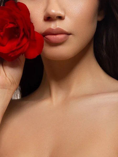Yakın Plan Mükemmel Dudak Makyajı Güzel Kadın Ağzı Tombul Seksi — Stok fotoğraf