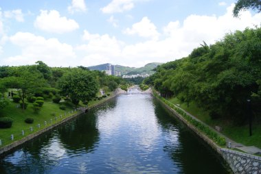 Kanal ve ağaçlar sahne