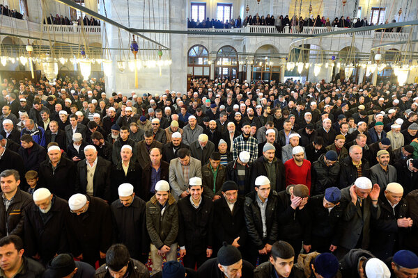 Muslims pray in the mosque Fatih