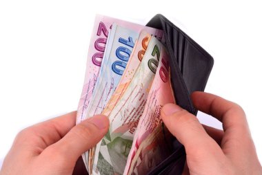 Beyaz bir arka plan üzerinde düzenlenen Türk Lirası