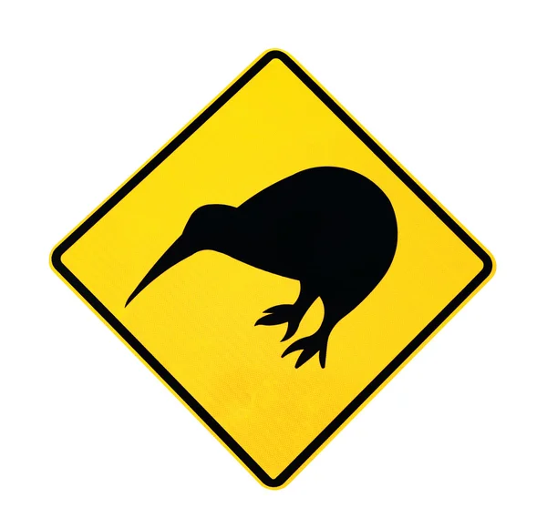 Panneau de signalisation pour l'oiseau kiwi, isolé sur blanc — Photo