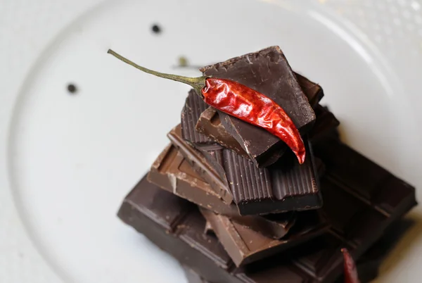 Pedazos de chocolate en el plato — Foto de Stock