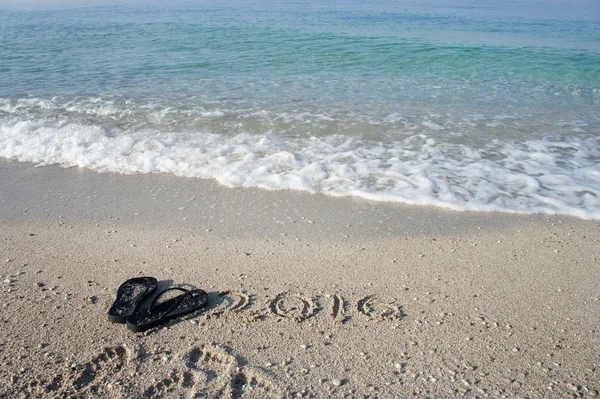 Manuscrito inscrição 2016 na praia — Fotografia de Stock