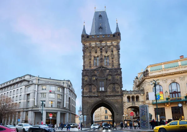 Praga República Checa Enero 2017 Prasna Brana Torre Polvo Gótico — Foto de Stock