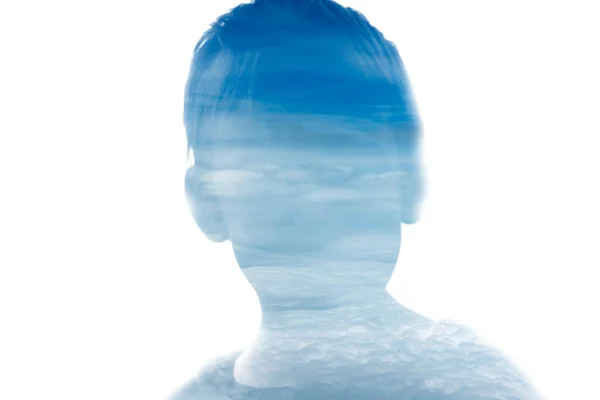 Podwójny Portret Ekspozycji Połączeniu Fotografią Nieba Górami Konceptualny Obraz Ukazujący Zdjęcie Stockowe