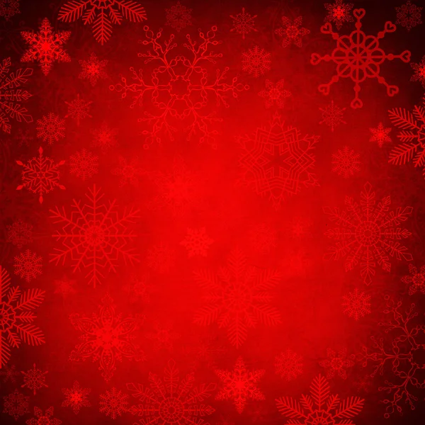 Fundo de Natal vermelho brilhante com flocos de neve — Fotografia de Stock